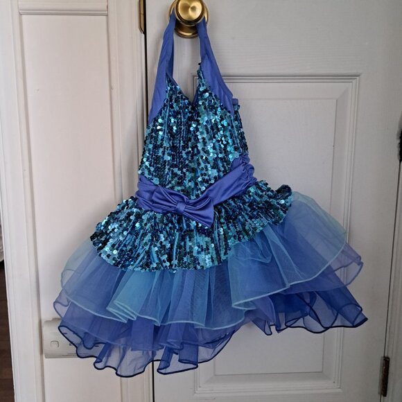 Weissman baby blue sequin ballet lyrical jazz show dress competition, kid small
